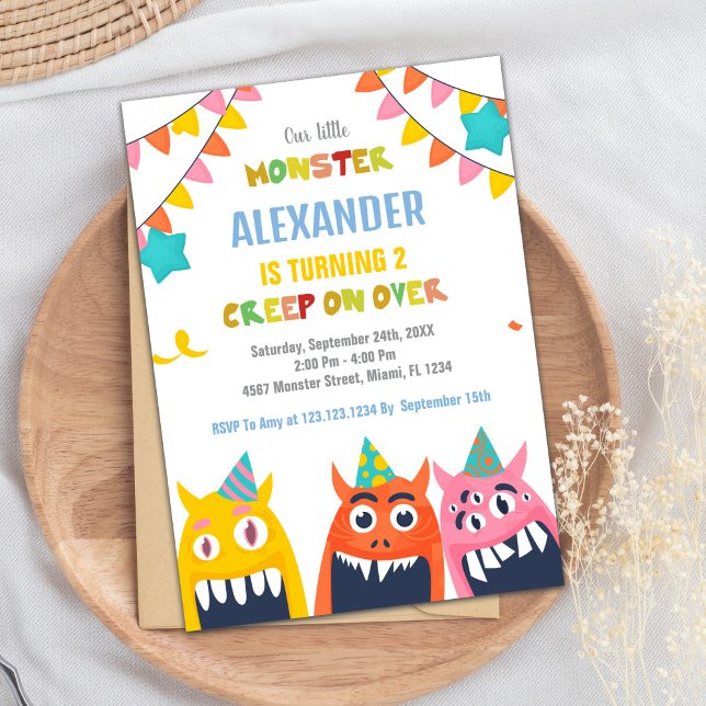 Monster Birthday Einladungen Farbflags (Monster Birthday Invitations Colour Flags)