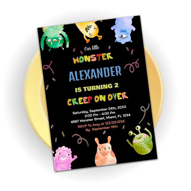 Monster Birthday Einladungen Green Orange Black (Monster Birthday Invitations Green Orange Black)