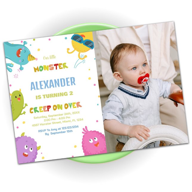 Monster Birthday Einladungen Light Green Foto (Monster Birthday Invitations Light Green photo)