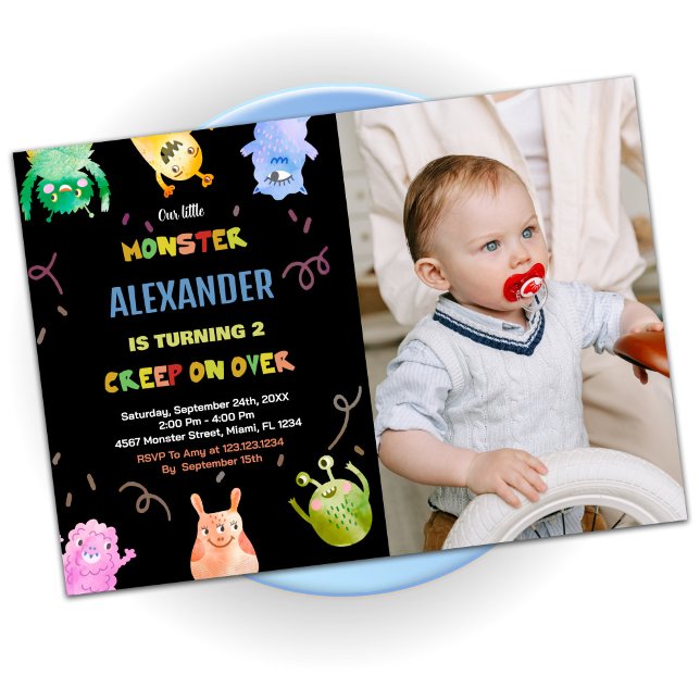 Monster Birthday Einladungen Orange Black Foto (Monster Birthday Invitations Orange Black photo)