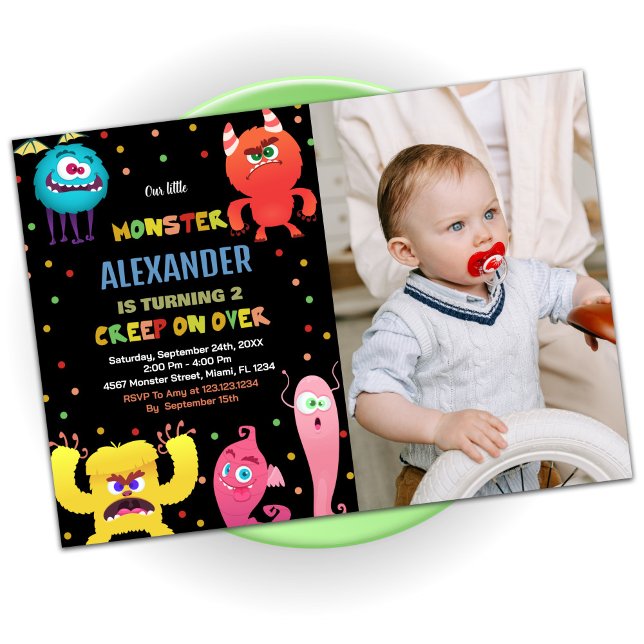 Monster Birthday Einladungen Rotes blaues Foto (Monster Birthday Invitations Red Blue photo)