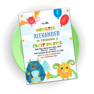 Monster Birthday Einladungen Wasserfarben