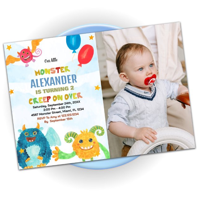 Monster Birthday Einladungen Wasserfarben Foto (Monster Birthday Invitations Watercolours photo)