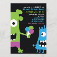 Monster Birthday Ice Cream Kids Party Invitation