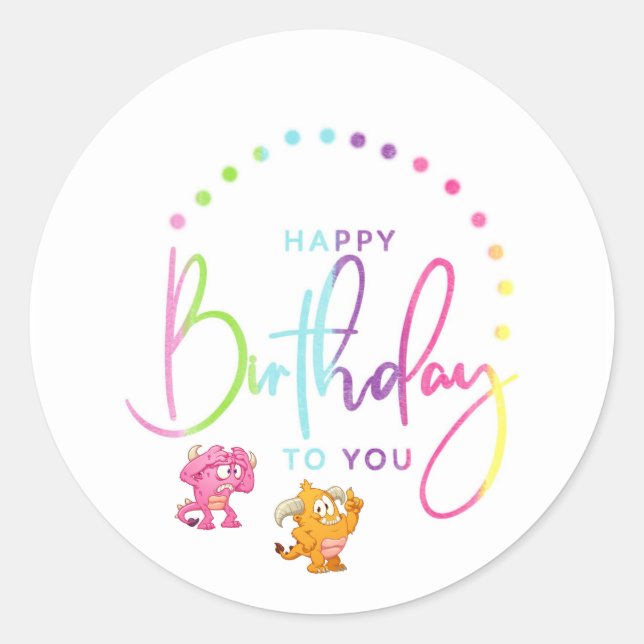 Monster Birthday Party in Regenbogenfarben Runder Aufkleber (Vorderseite)