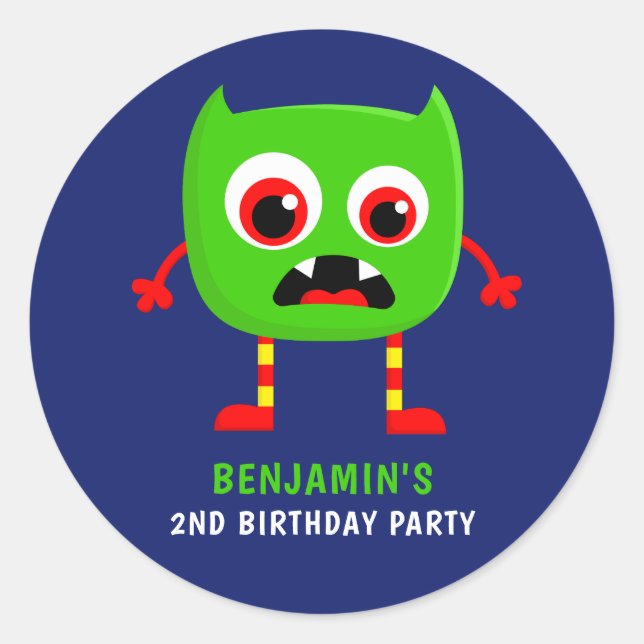 Monster Birthday Party Runder Aufkleber (Vorderseite)