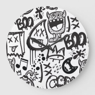 Monster Boys: Handgezeichnetes Muster Große Wanduhr
