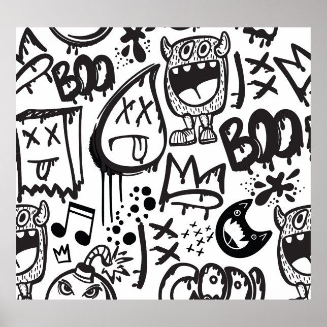 Monster Boys: Handgezeichnetes Muster Poster (Vorne)