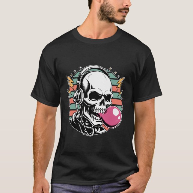 Monster Bubble Gum Frankenstein Skeleton Funny Hal T-Shirt (Vorderseite)