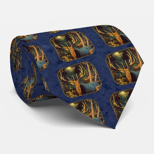Monster Bull Elk Head Navy Blue Krawatte (Gerollt)