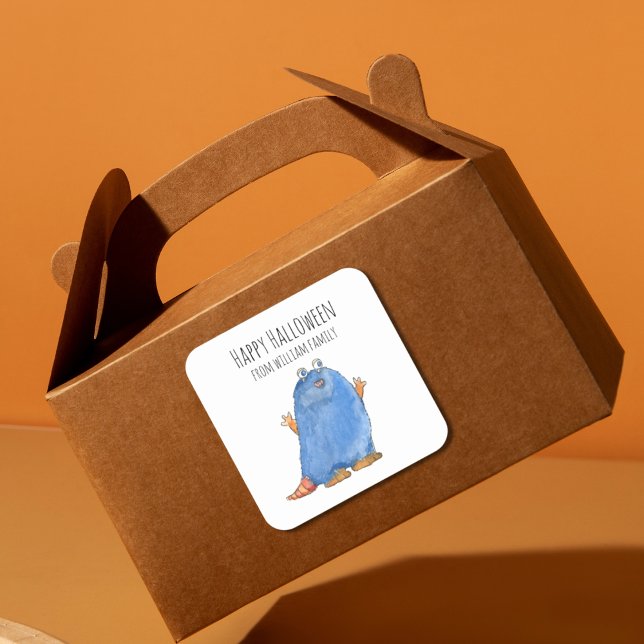 Monster Candy Happy Halloween Quadratischer Aufkleber (happy monster Halloween Sticker)