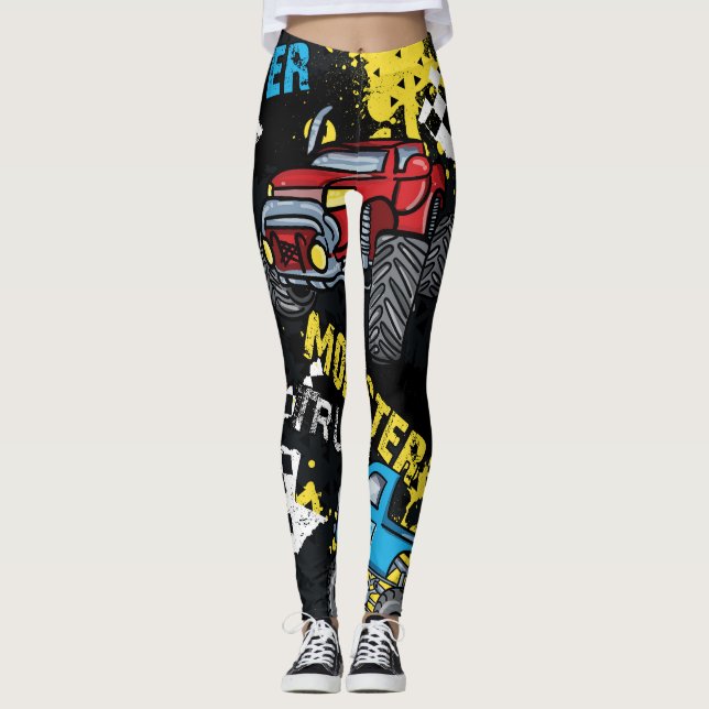Monster Car: Abstraktes kindisch Muster Leggings (Vorderseite)