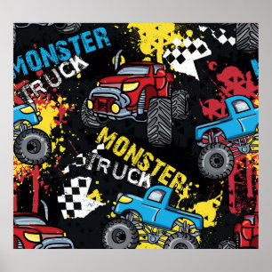 Monster Car: Abstraktes kindisch Muster Poster