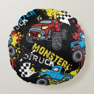 Monster Car: Abstraktes kindisch Muster Rundes Kissen