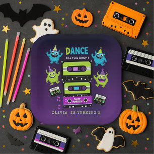 Monster Dance Party Birthday Neon Boogie Monsters Pappteller