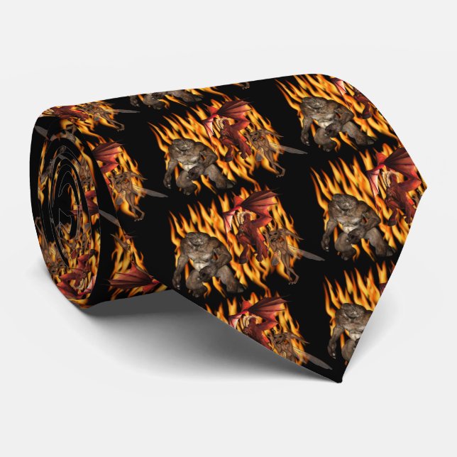 Monster Demon Gremlin Flames Halloween Krawatte (Gerollt)