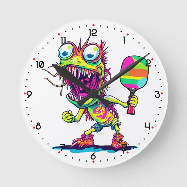 Monster Dink Madness Pickleball  Runde Wanduhr (Vorderseite)