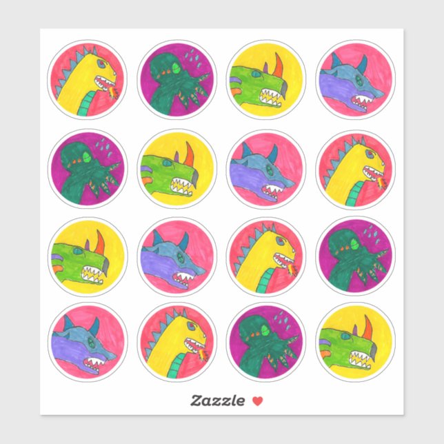 "Monster Dragon Faces" Sticker Sheet (Feuille)