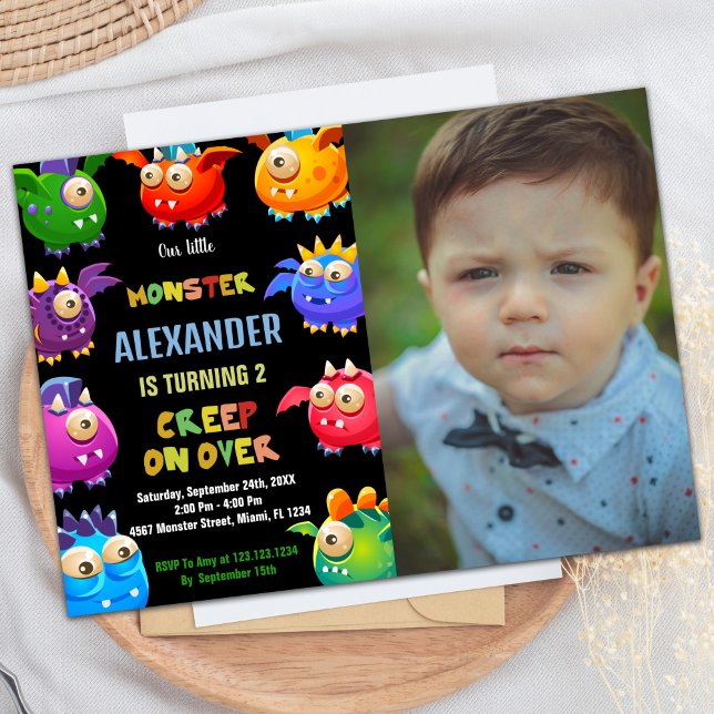 Monster Einladungen zum Geburtstag, Fliegenmonster (Monster Birthday Invitations, Fly Monsters photo Invitation)