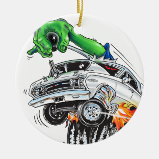Monster-frisiertes AutoRacer (weiß) Keramik Ornament