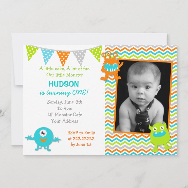 Monster-Geburtstags-Party Einladungen (Vorderseite)