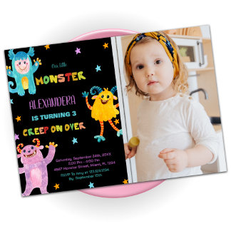 Monster Geburtstagseinladungen lila Schwarzes Foto Einladung