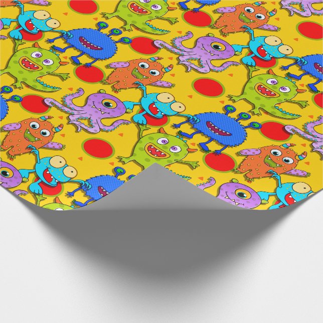 Monster-gelbe lila rote blaue orange geschenkpapier (Ecke)
