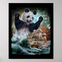 Monster Giant Panda als Kraken ein Kriegsschiff an