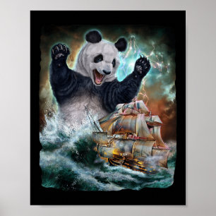 Monster Giant Panda als Kraken ein Kriegsschiff an Poster