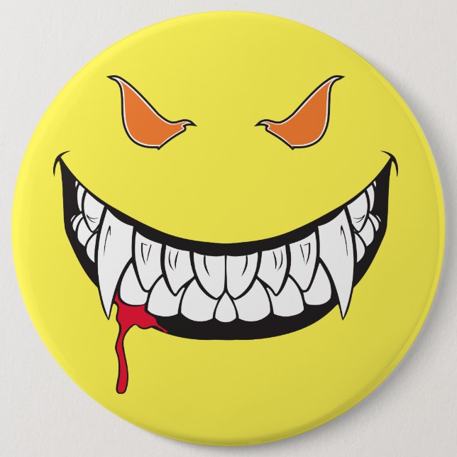 Monster Grin Happy Face Yellow Round Button (Vorderseite)