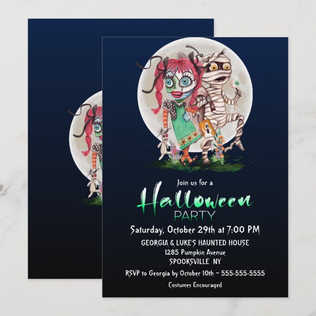Monster-Halloween-Party Einladung (Vorne/Hinten)