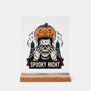 Monster-Halloween-Shirt mit Pumpkin-Moon-Gravur Acrylschild