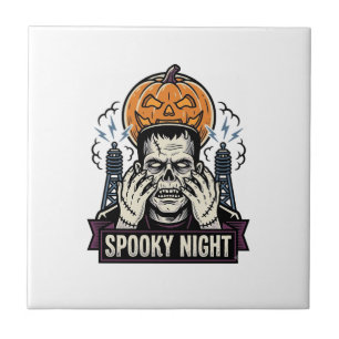 Monster-Halloween-Shirt mit Pumpkin-Moon-Gravur Fliese