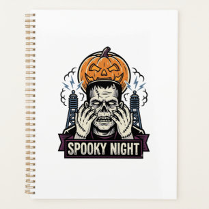 Monster-Halloween-Shirt mit Pumpkin-Moon-Gravur Planer