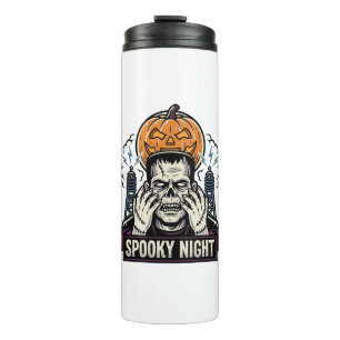 Monster Halloween-Shirt mit Pumpkin Moon Gravur Thermosbecher