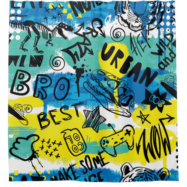 Monster Hand Drawing Kids Pattern Duschvorhang (Vorderseite)