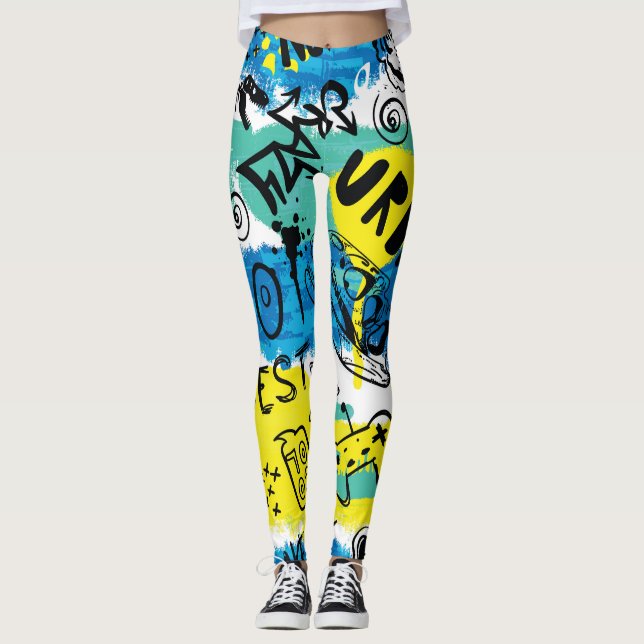 Monster Hand Drawing Kids Pattern Leggings (Vorderseite)
