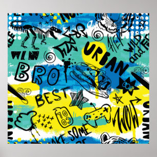 Monster Hand Drawing Kids Pattern Poster