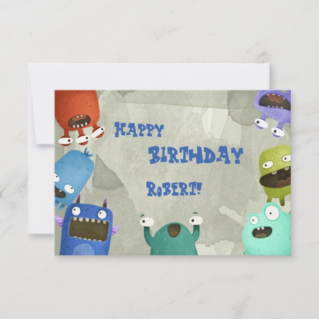 Monster Happy Birthday Kind Grußkarte Karte (Vorderseite)