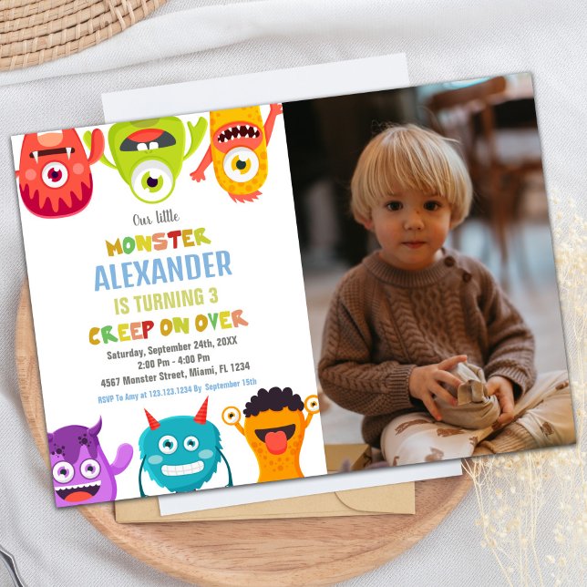 Monster Invitations d'anniversaire, Monsters une p (Monster Birthday Invitations, Monsters one photo Invitation)