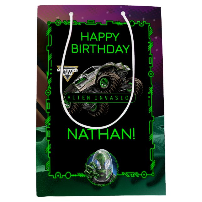 Monster Jam - Alien Invasion Geburtstag Mittlere Geschenktüte (Vorderseite)