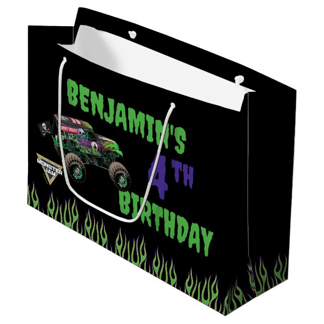 Monster Jam Grave Digger Geburtstag Große Geschenktüte (Vorderseite Schrägansicht)
