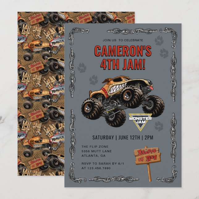 Monster Jam - Monster Mutt Geburtstag Einladung (Vorne/Hinten)