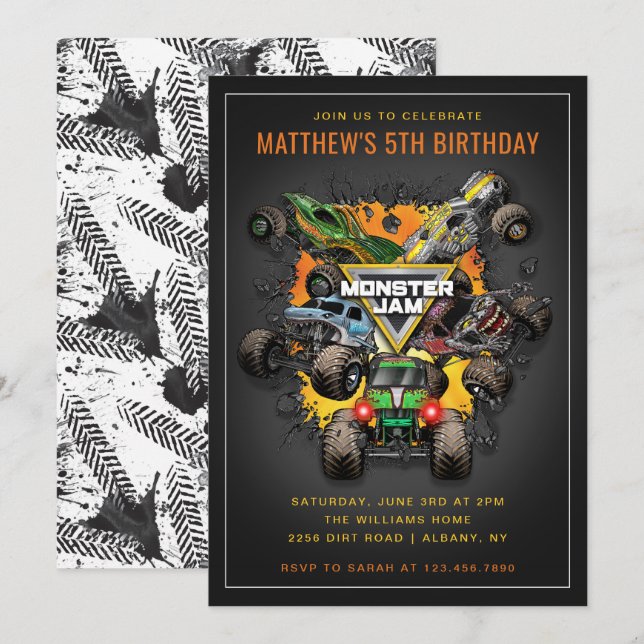 Monster Jam Trucks Geburtstag Einladung (Vorne/Hinten)