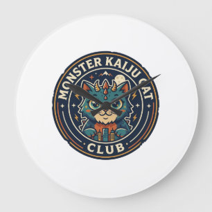 Monster Kaiju Katze Katze Grafik T-Shirt Kunst - M Große Wanduhr