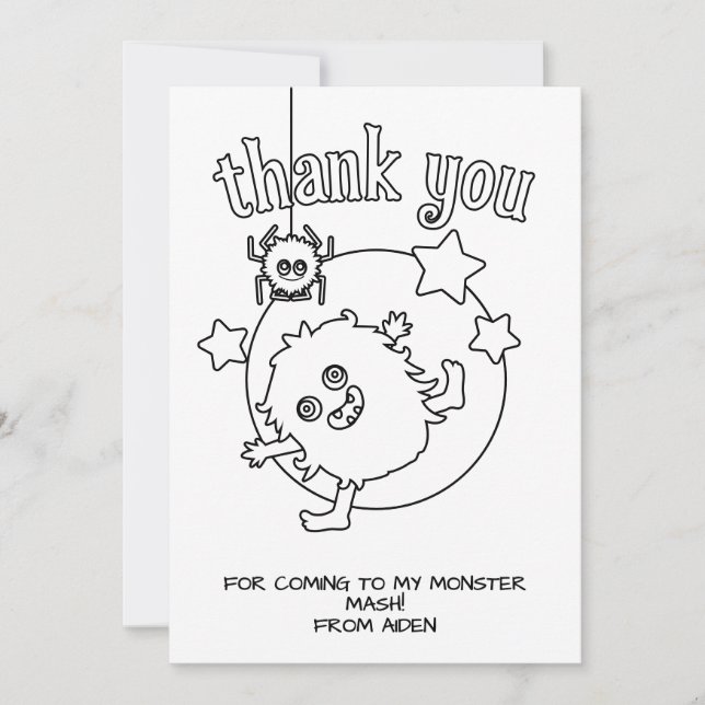 Monster Kids Coloring Card Gastgeschenk Vielen Dan Dankeskarte (Vorderseite)