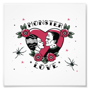 Monster Liebe Bride Frankenstein Vintag Tattoo Fotodruck