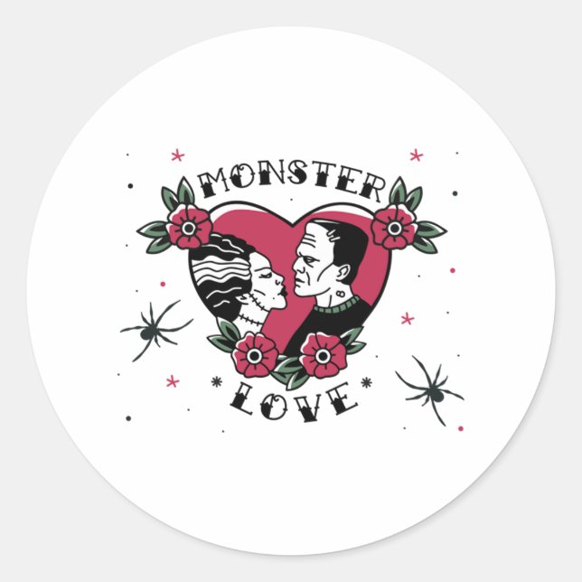 Monster Liebe Bride Frankenstein Vintag Tattoo Runder Aufkleber (Vorderseite)