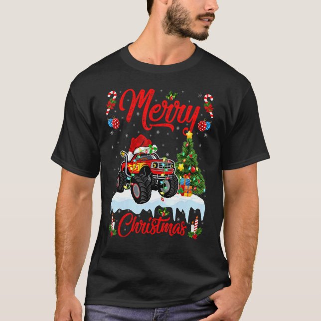Monster Lights Weihnachtsbaum Truck T-Shirt (Vorderseite)