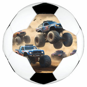 Monster-Lkw, die in der Wüste fahren, Fußball